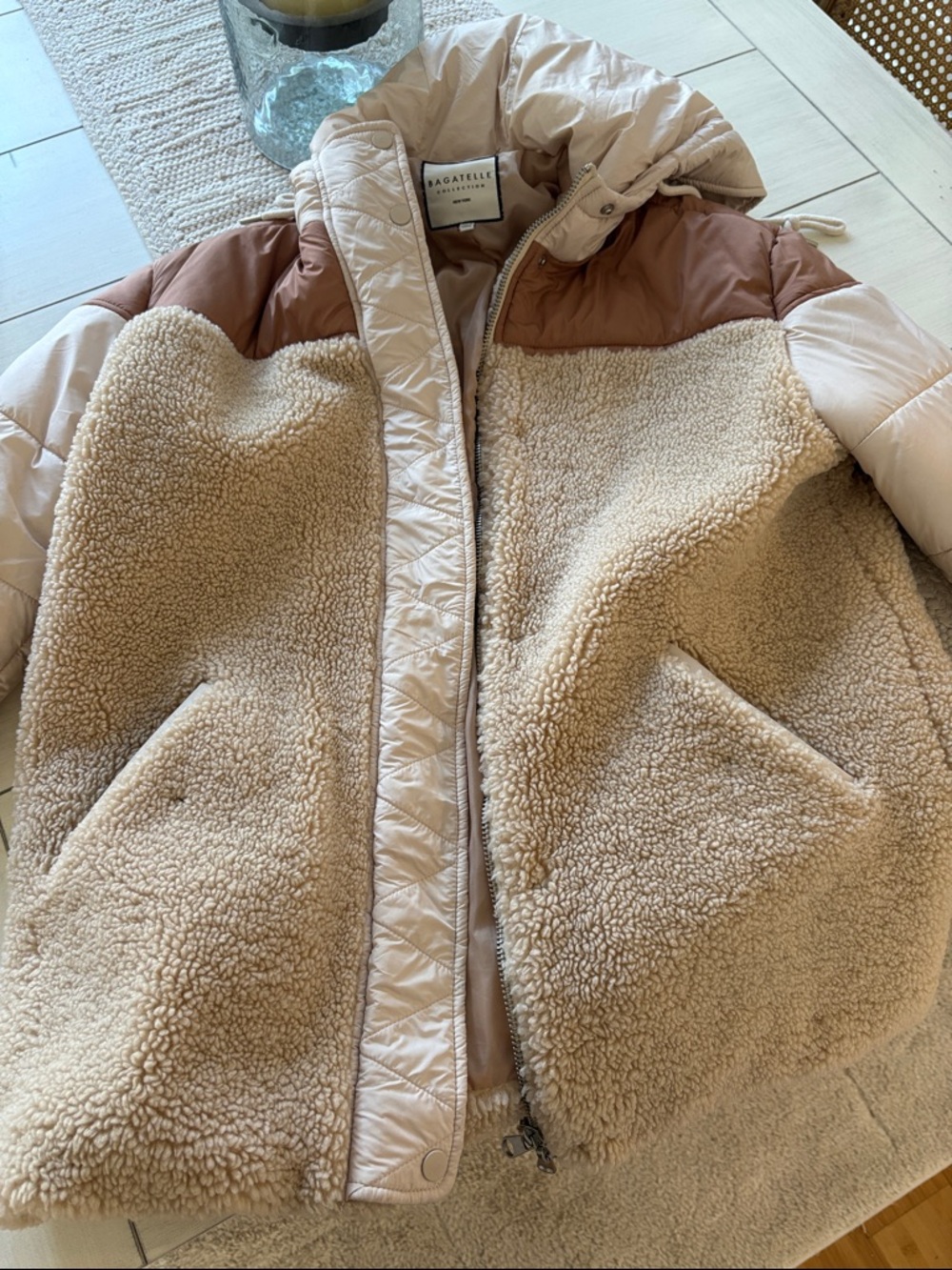 Bagatelle Women's Beige Sherpa & Puffer Jacket